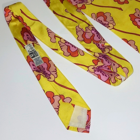 Peter Max Silk Tie Signed Pop Art Retro Rare Yellow Orange Hibiscus Floral Print - Picture 5 of 9